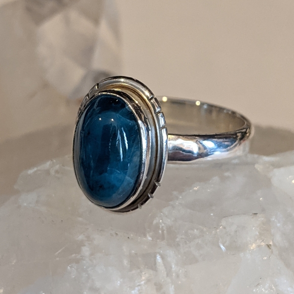 Natural Blue Apatite, 925 Silver Ring, Size 8.5 - Picture 3 of 9